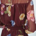 SIXDO G-Wine Floral Voile Flared Dress for Women